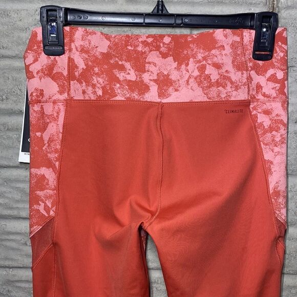 NWT MSRP $100 Adidas Climalite Ultimate Rise Printed Orange Tights Leggings - Picture 7 of 9